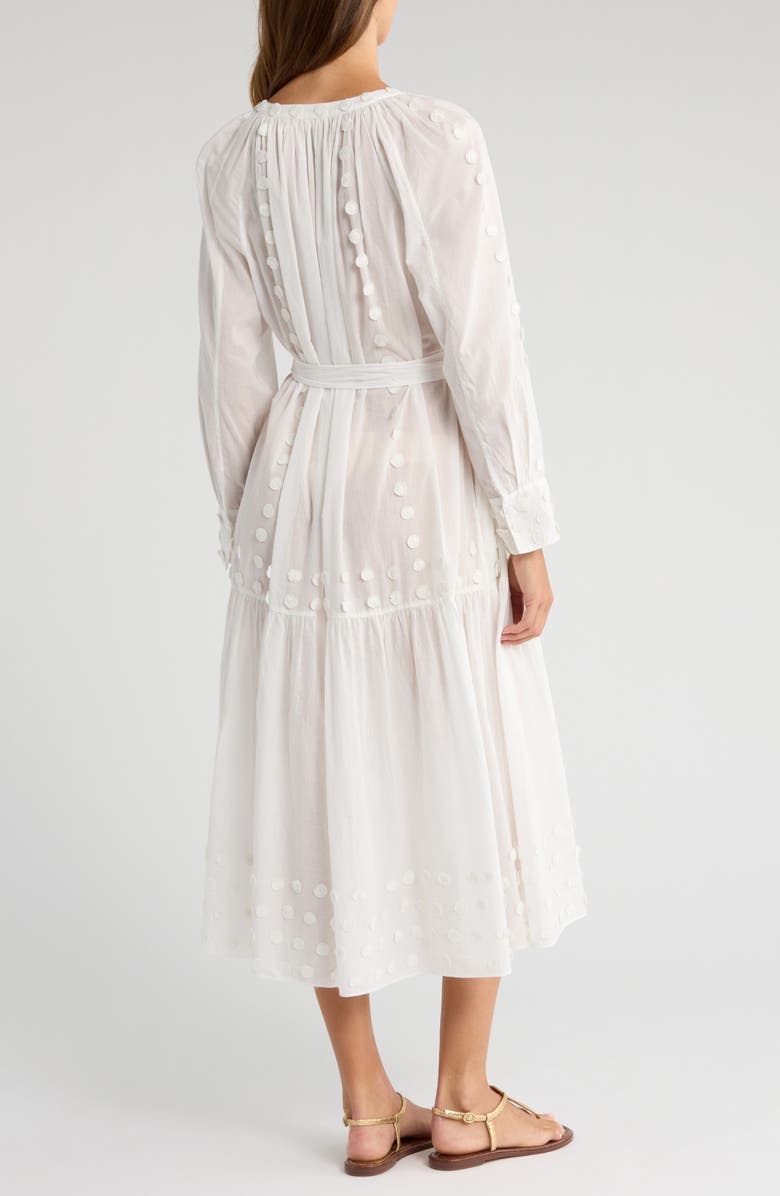Ulla Johnson Emera Embroidered Tie Waist Long Sleeve Midi Dress, Alternate, color, Pristine