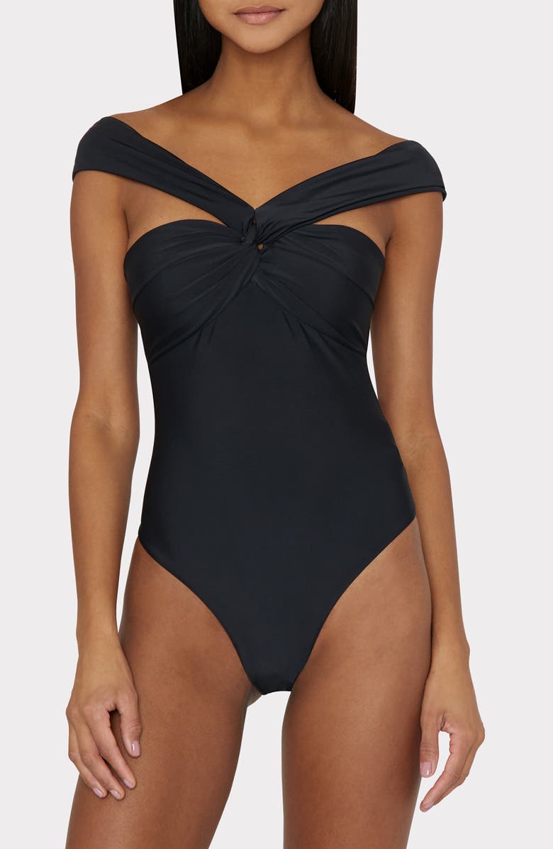 Milly Betsy Draped One-Piece Swimsuit, Alternate, color, Black