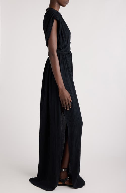 Shop Isabel Marant Joya Plissé Cotton Gauze Maxi Dress In Black