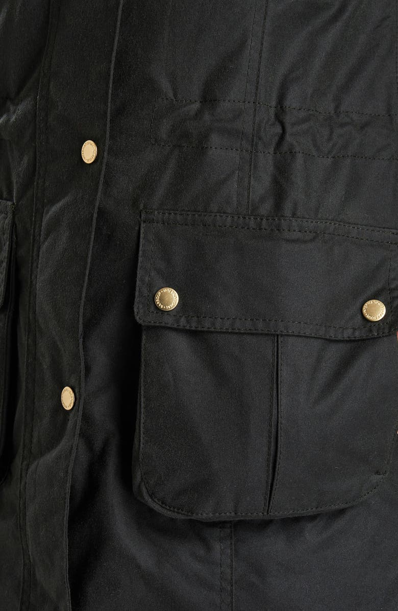 Barbour Thrunton Waxed Cotton Jacket with Faux Fur Trim, Alternate, color,