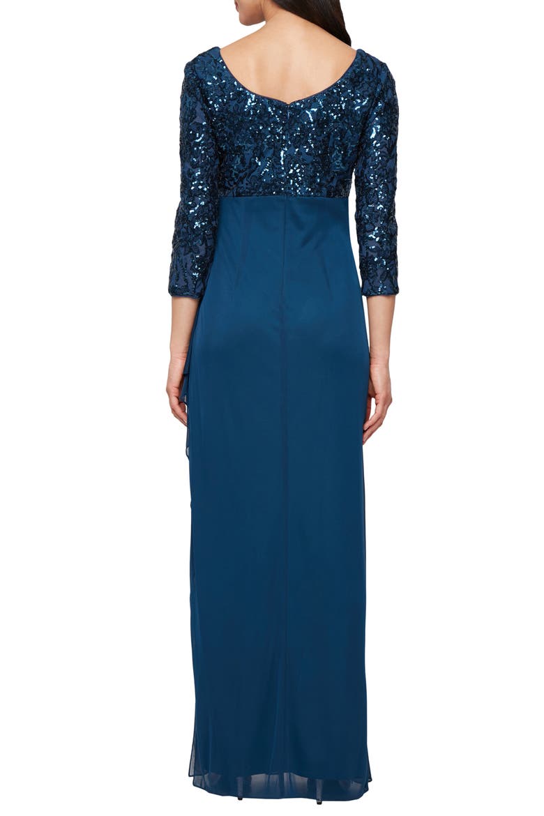 Empire Waist Sequin Evening Gown, Alternate, color, DEEP OCEAN