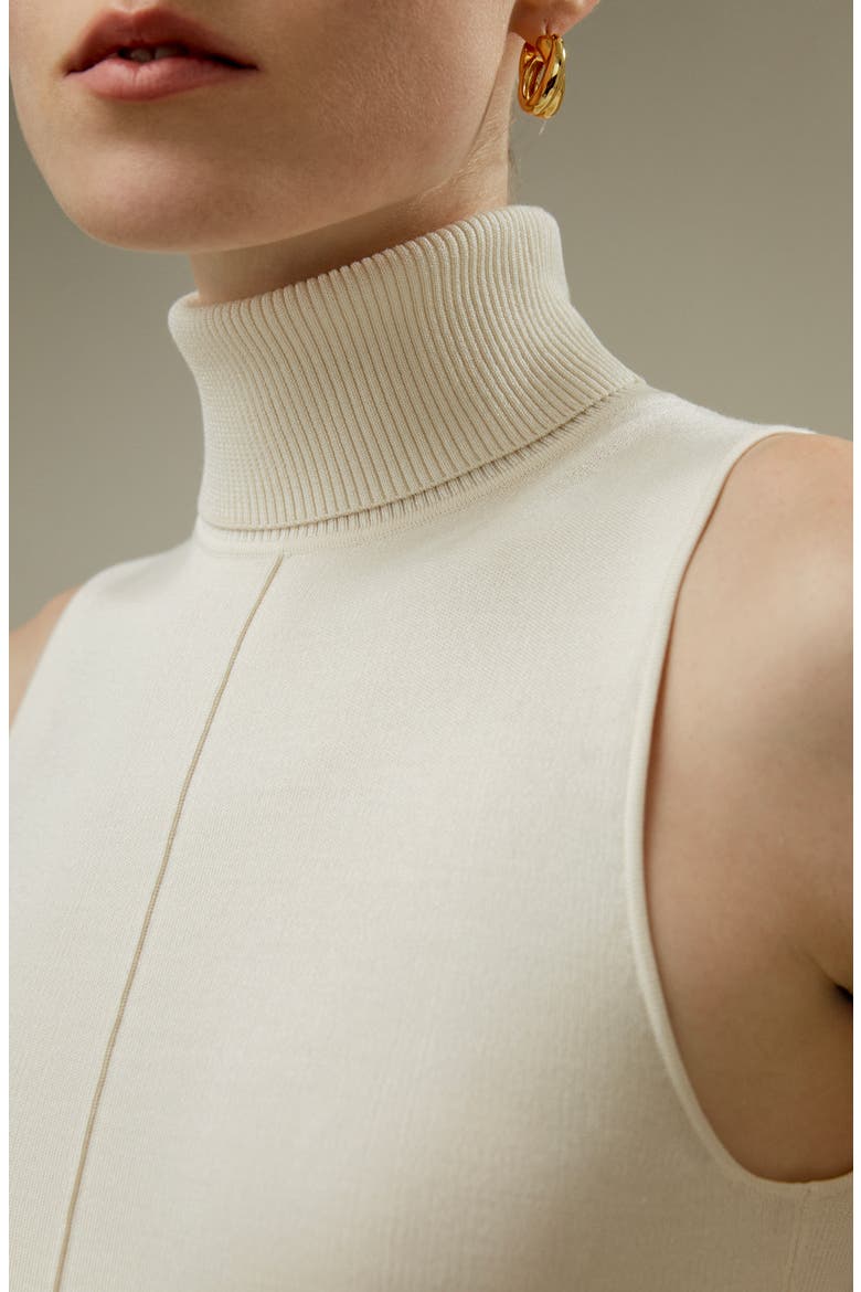 Women's Silk Knitted Turtleneck Sleeveless Top, Alternate, color, White