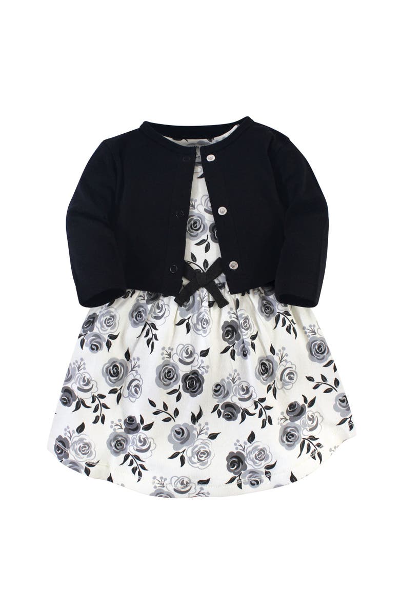 Touched by Nature Organic Cotton Dress and Cardigan, Main, color, Black Floral