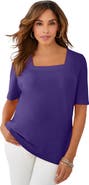 Jessica London Stretch Cotton Square Neck Tee