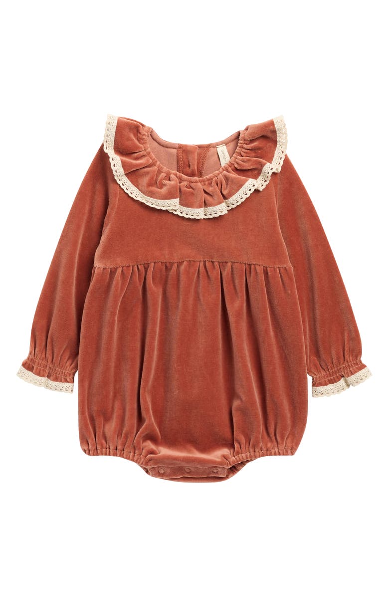 QUINCY MAE Wendy Organic Cotton Velour Bodysuit, Main, color, Cranberry