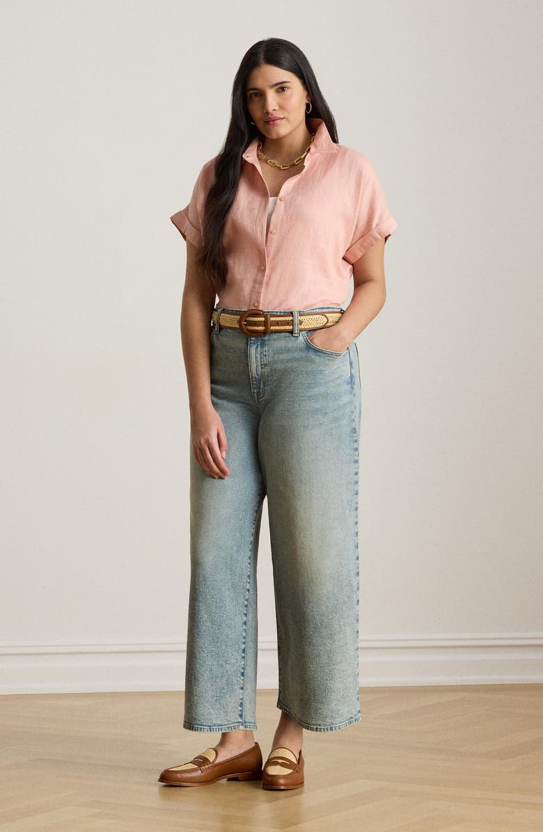 Lauren Ralph Lauren Broono Short Sleeve Linen Button-Up Shirt, Alternate, color, Pink Rhodonite