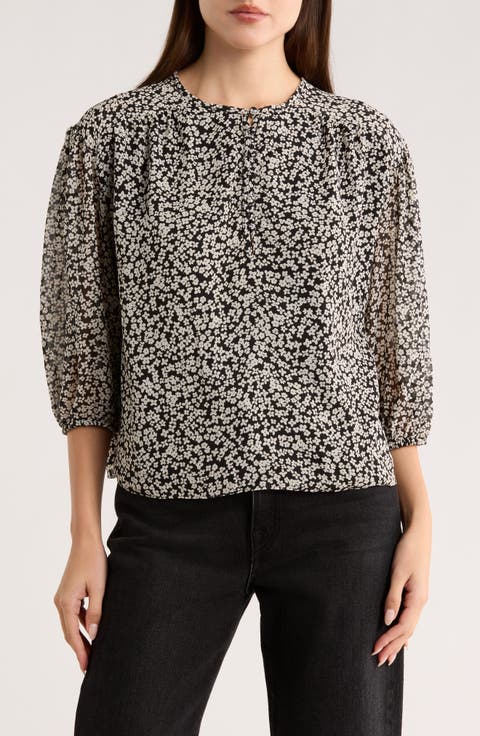 Floral Puff Sleeve Chiffon Top