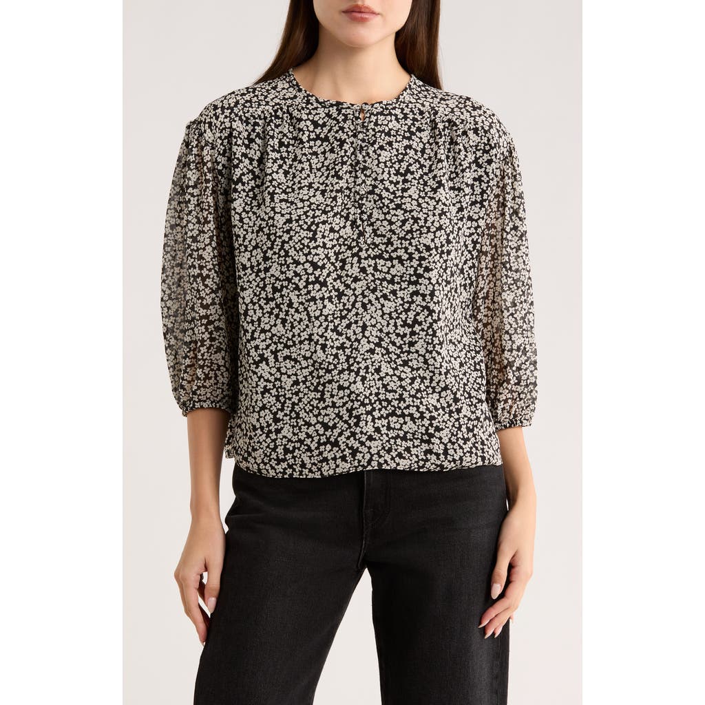 1.state Floral Puff Sleeve Chiffon Top In Black