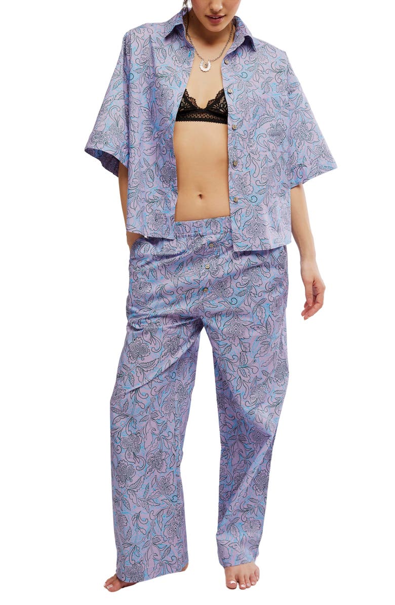 Free People Sleeper Check Pajamas, Main, color, Lavender Combo