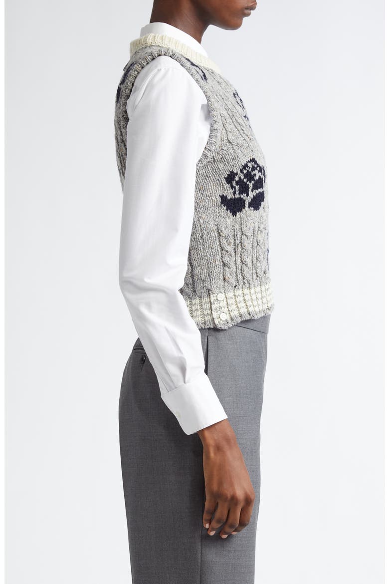 Intarsia Rose Donegal Tweed Sweater Vest, Alternate, color, LIGHT GREY