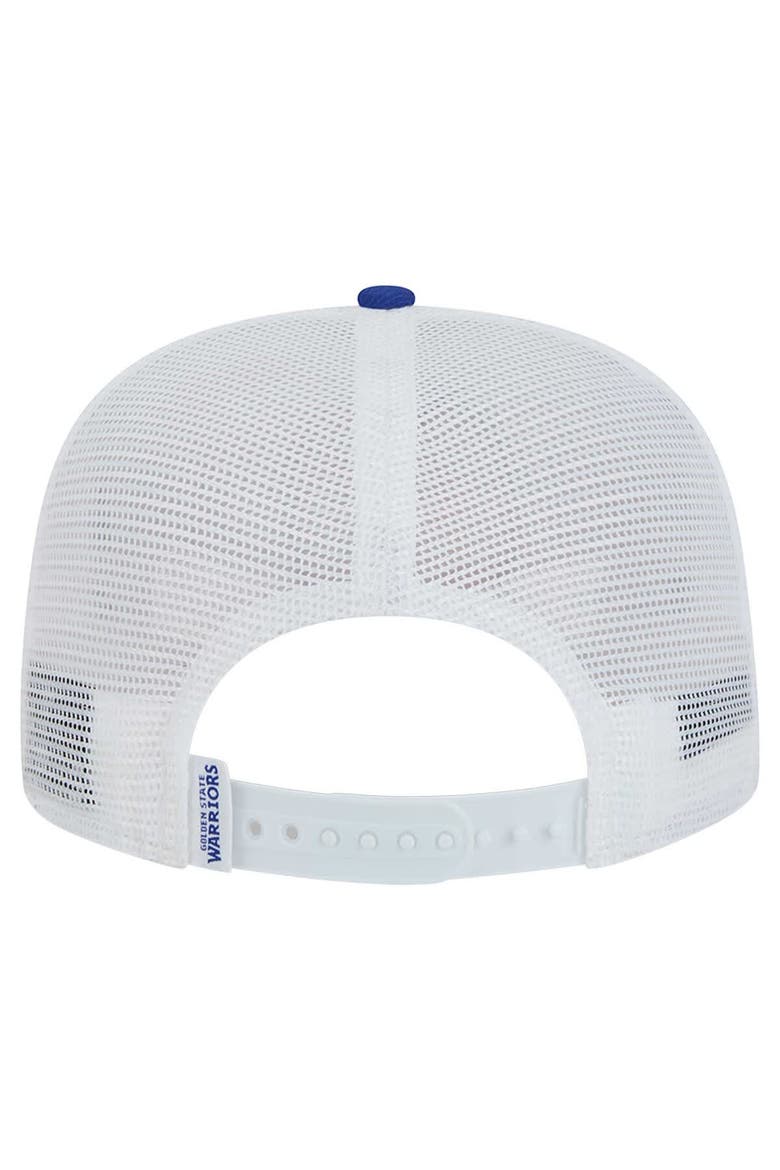 Men's New Era White/Royal Golden State Warriors Dip-Dye 9FIFTY A-Frame Trucker Snapback Hat, Alternate, color, White