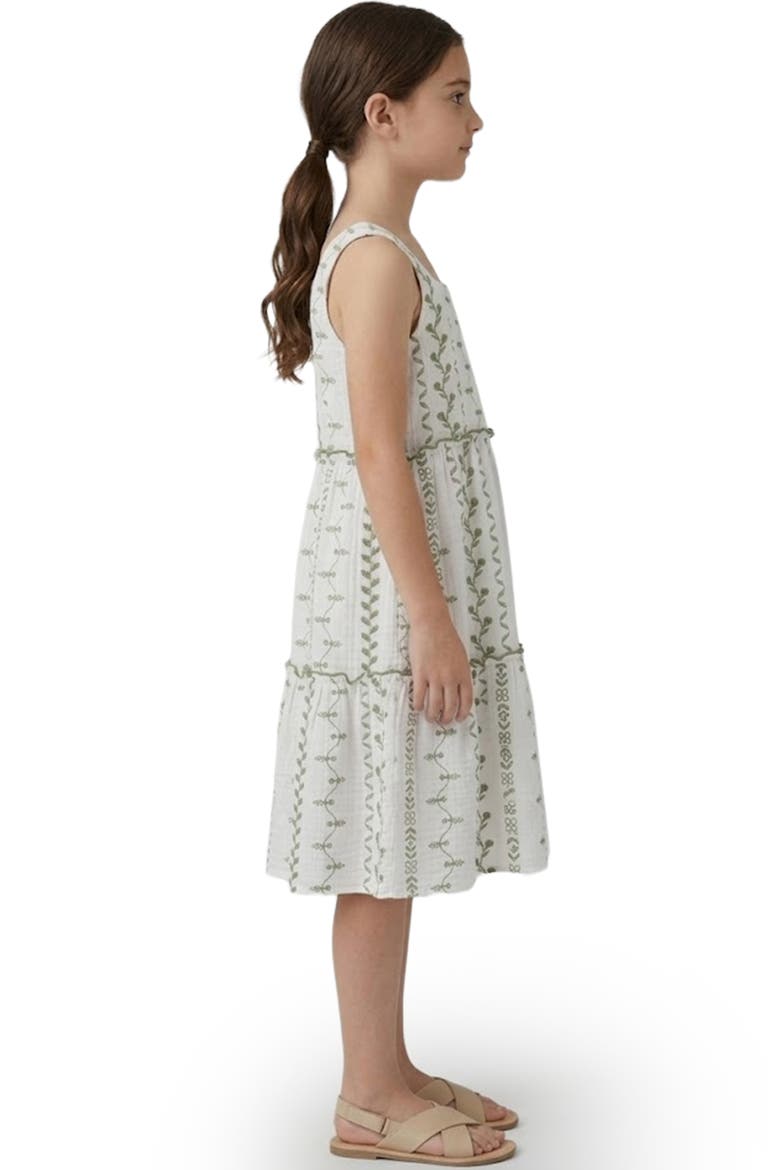 Kids' Embroidered Botanical Sleeveless Tiered Dress, Alternate, color, GREEN