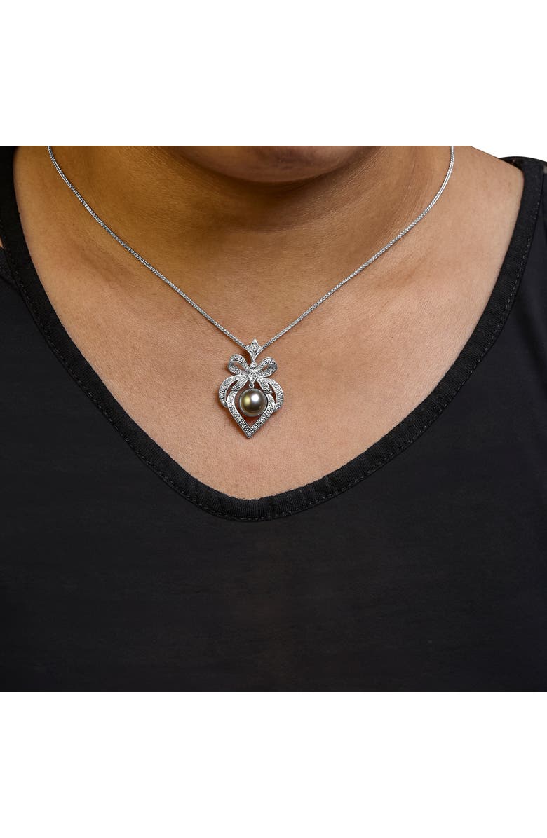 Haus of Brilliance 18K 3/4 Cttw Diamond Cultured Black Tahitian Pearl Heart Pendant Necklace, Alternate, color, White