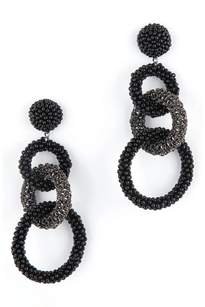 Sienna Embellished Drop Earrings, Main, color, BLACK