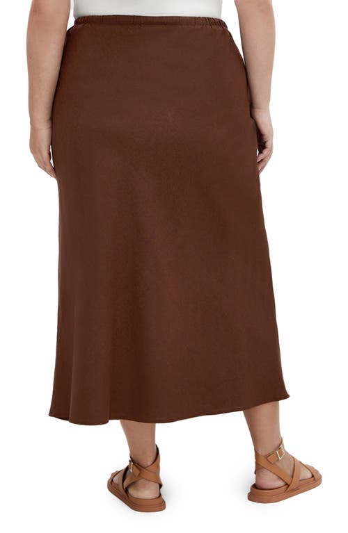 Shop City Chic Vivien Linen Blend Drawstring Skirt In Chocolate