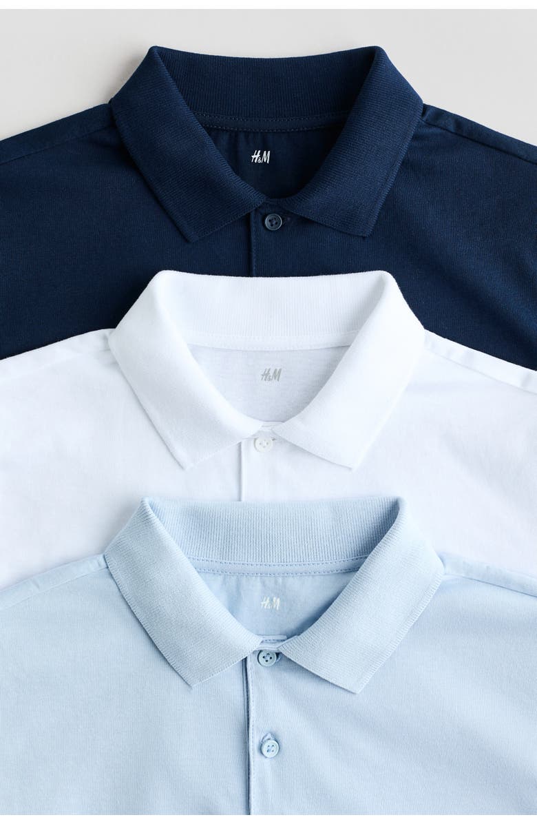 H&M 3-pack cotton polo shirts, Alternate, color, Blue/White