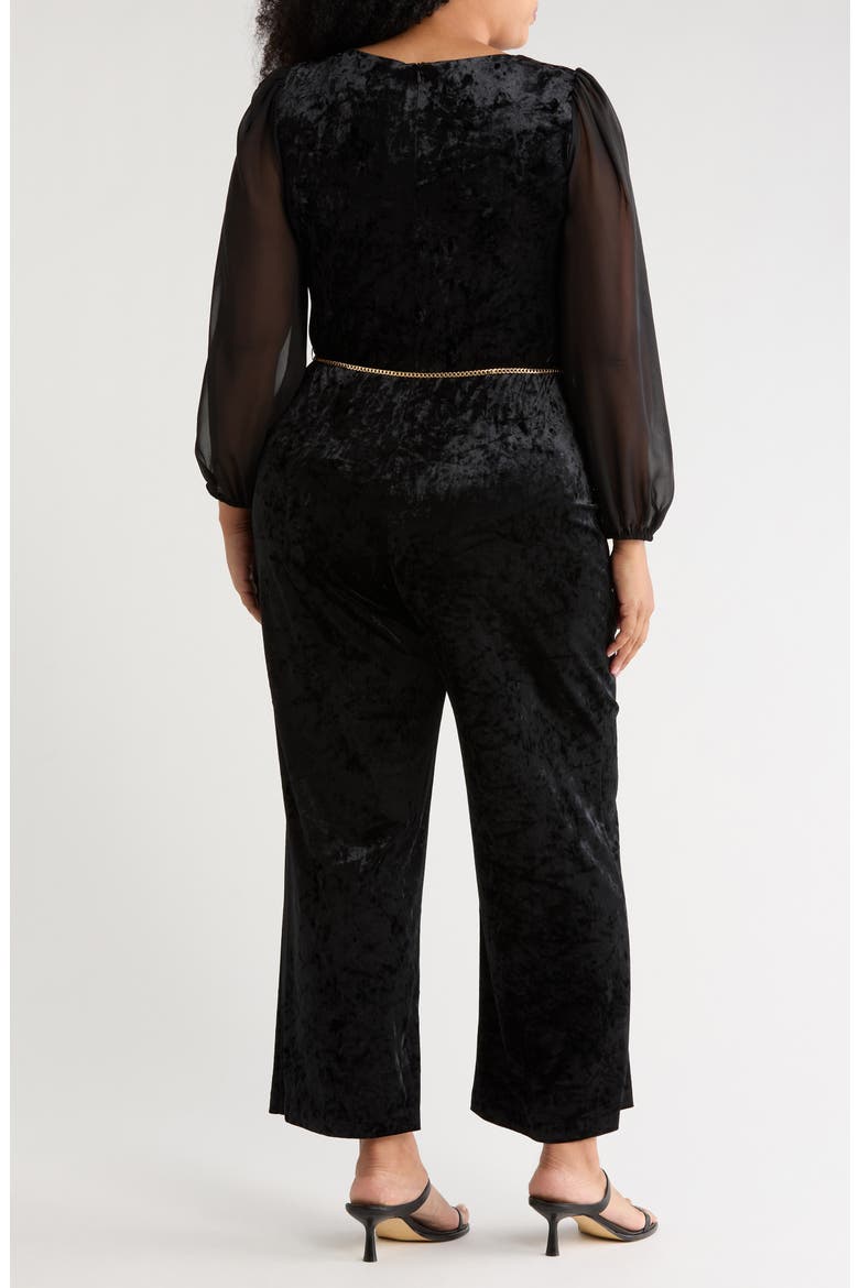 Sheer Sleeve Velvet Jumpsuit, Alternate, color, BLACK