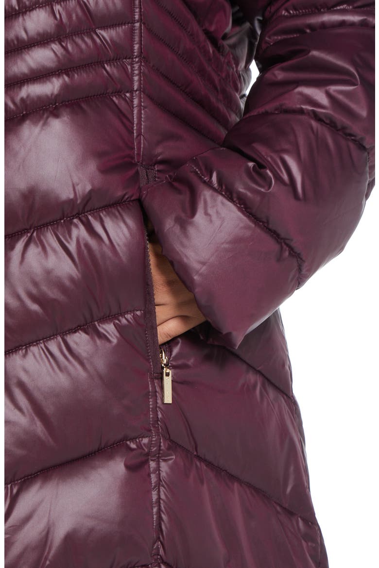 Hooded Maxi Puffer Coat with Faux Fur Trim, Alternate, color, PORT