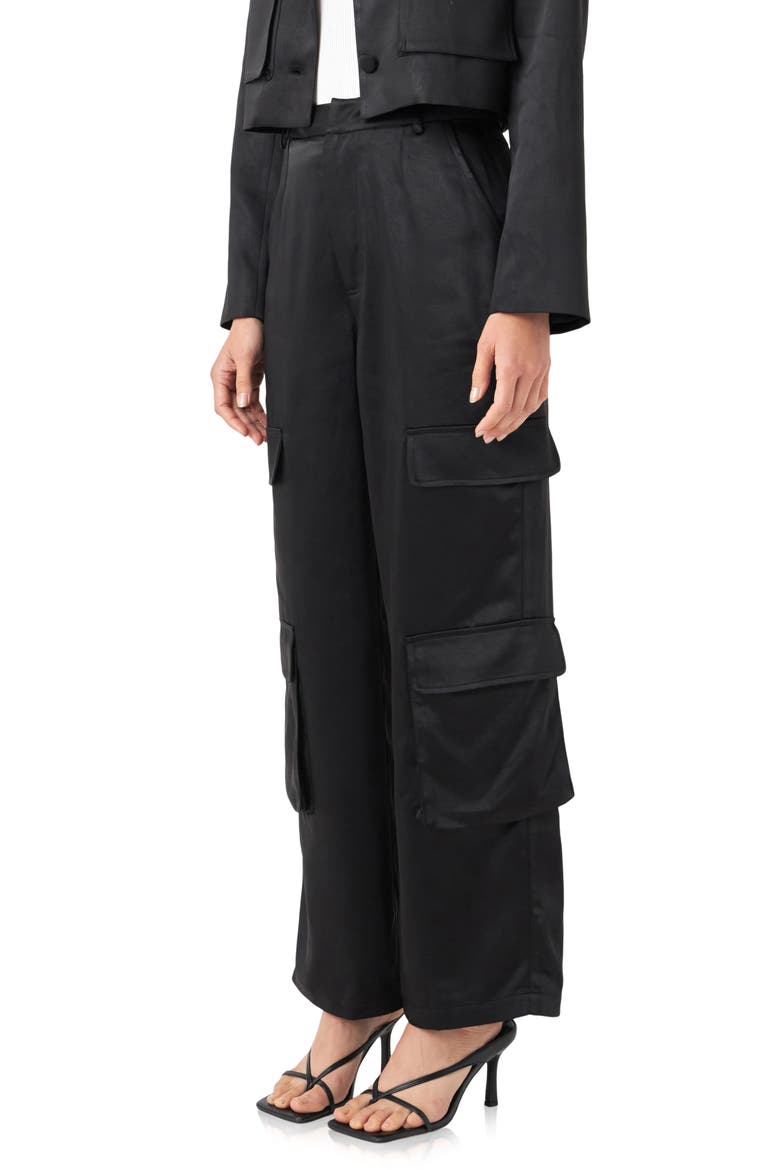 Satin Cargo Pants, Alternate, color, BLACK