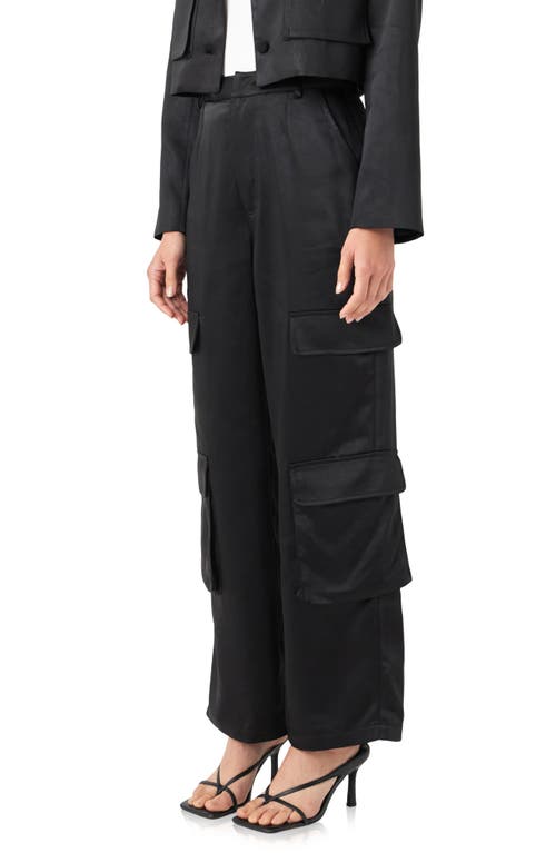 English Factory Satin Cargo Pants In Black
