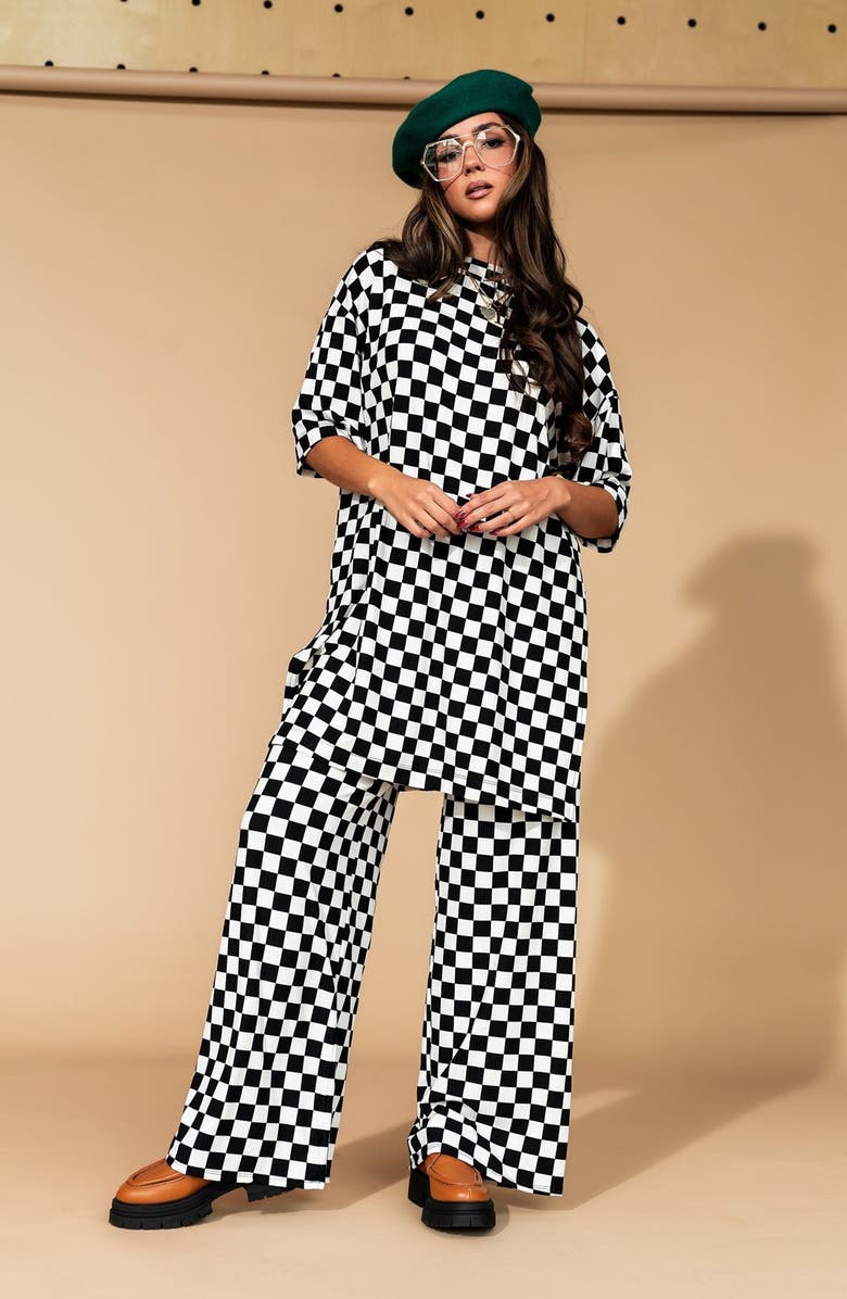 Dressed in Lala Leveled Up Ribbed Oversize T-Shirt & High Waist Pants Set, Alternate, color, Black/ White