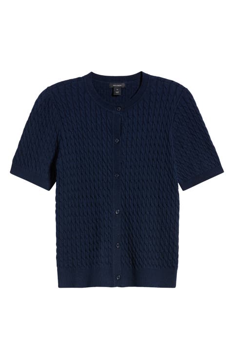 Cable Knit Cotton Button Front Cardigan