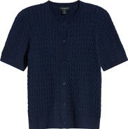 Halogen® Cable Knit Cotton Button Front Cardigan