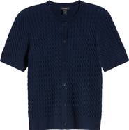 Halogen® Cable Knit Cotton Button Front Cardigan