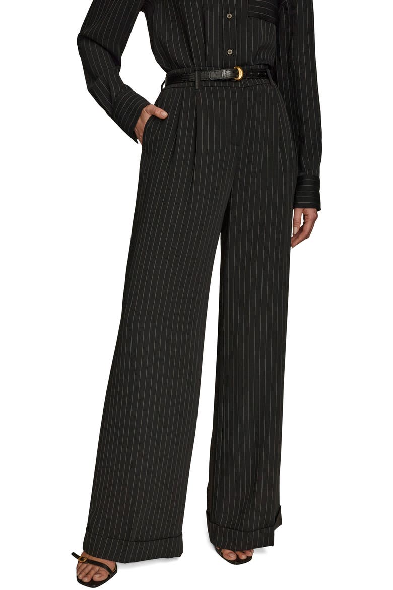 Pinstripe Wide Leg Pants, Main, color, BLACK/ CREAM