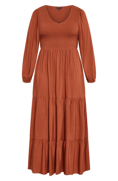 Leona Tiered Long Sleeve Maxi Dress (Plus)