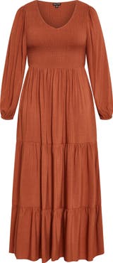 City Chic Leona Tiered Long Sleeve Maxi Dress