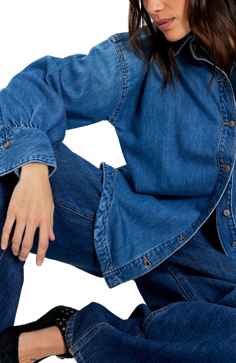 Free People Ashley Denim Shirt, Alternate, color, Medium Wash