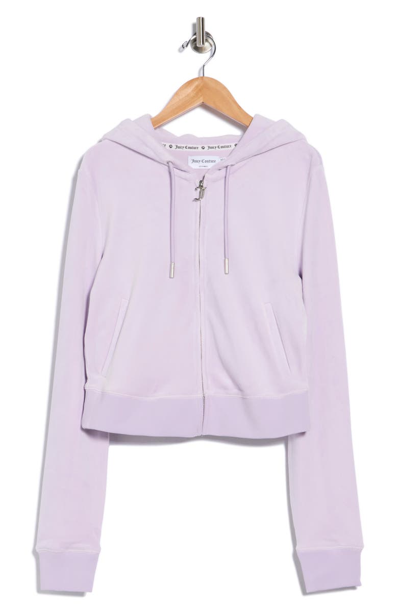 Juicy Couture Bling Crop Recycled Polyester Blend Velour Hoodie, Alternate, color, Orchid Petal
