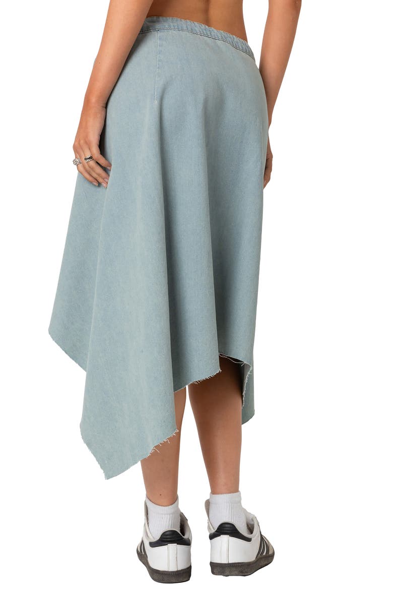 EDIKTED Asymmetric Wrap Denim Midi Skirt, Alternate, color, Light-Blue