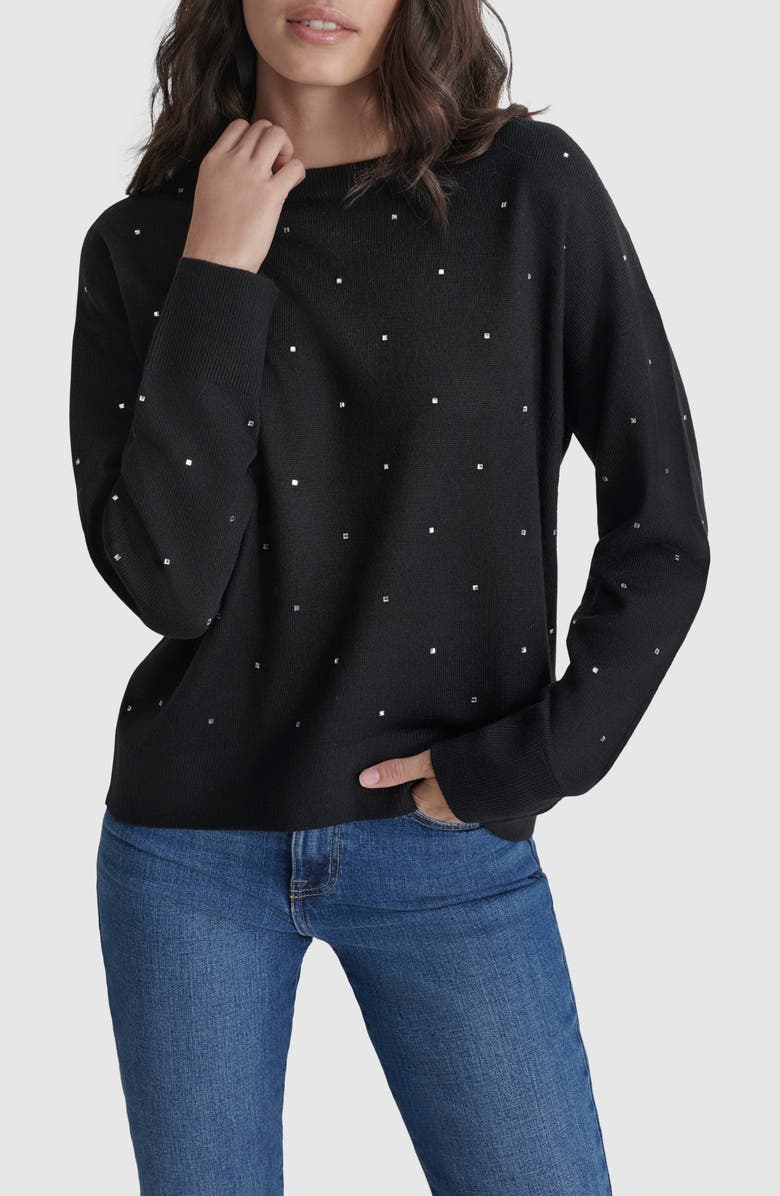 DKNY Jeans Hotfix Rhinestone Crewneck Sweater, Main, color, 