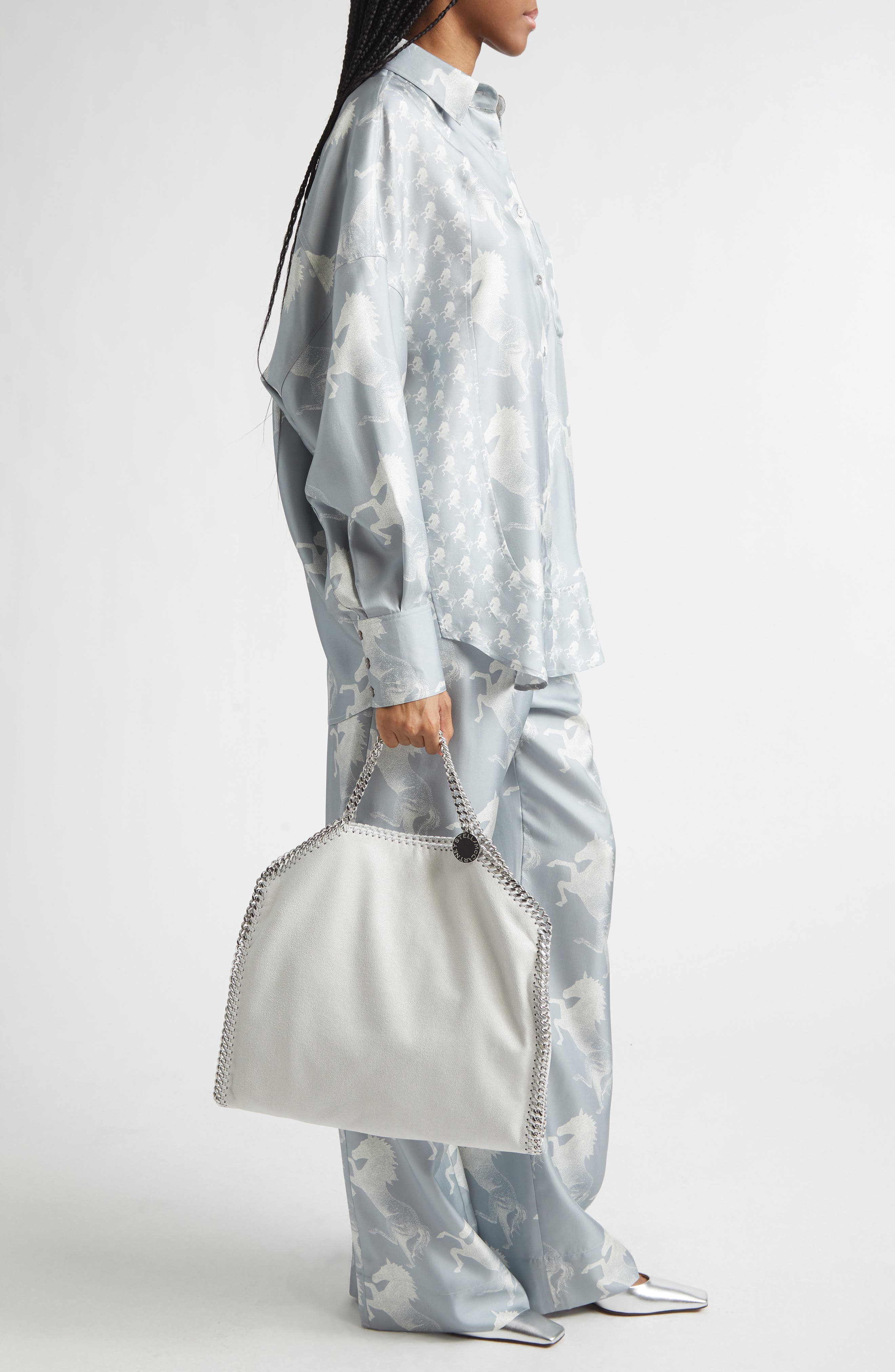 Stella McCartney Falabella Foldover Faux Leather Tote, Alternate, color, Pearl Grey