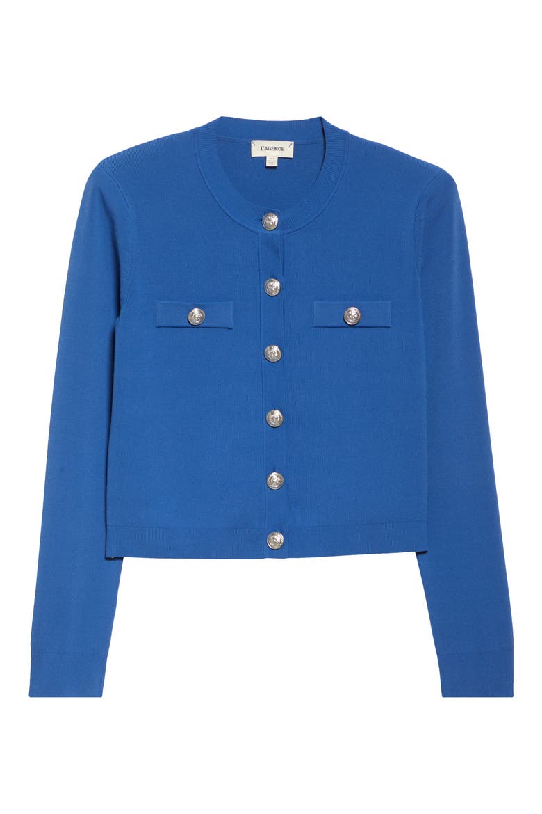 Toulouse Crewneck Crop Cardigan, Alternate, color, BAY BLUE/ NICKEL