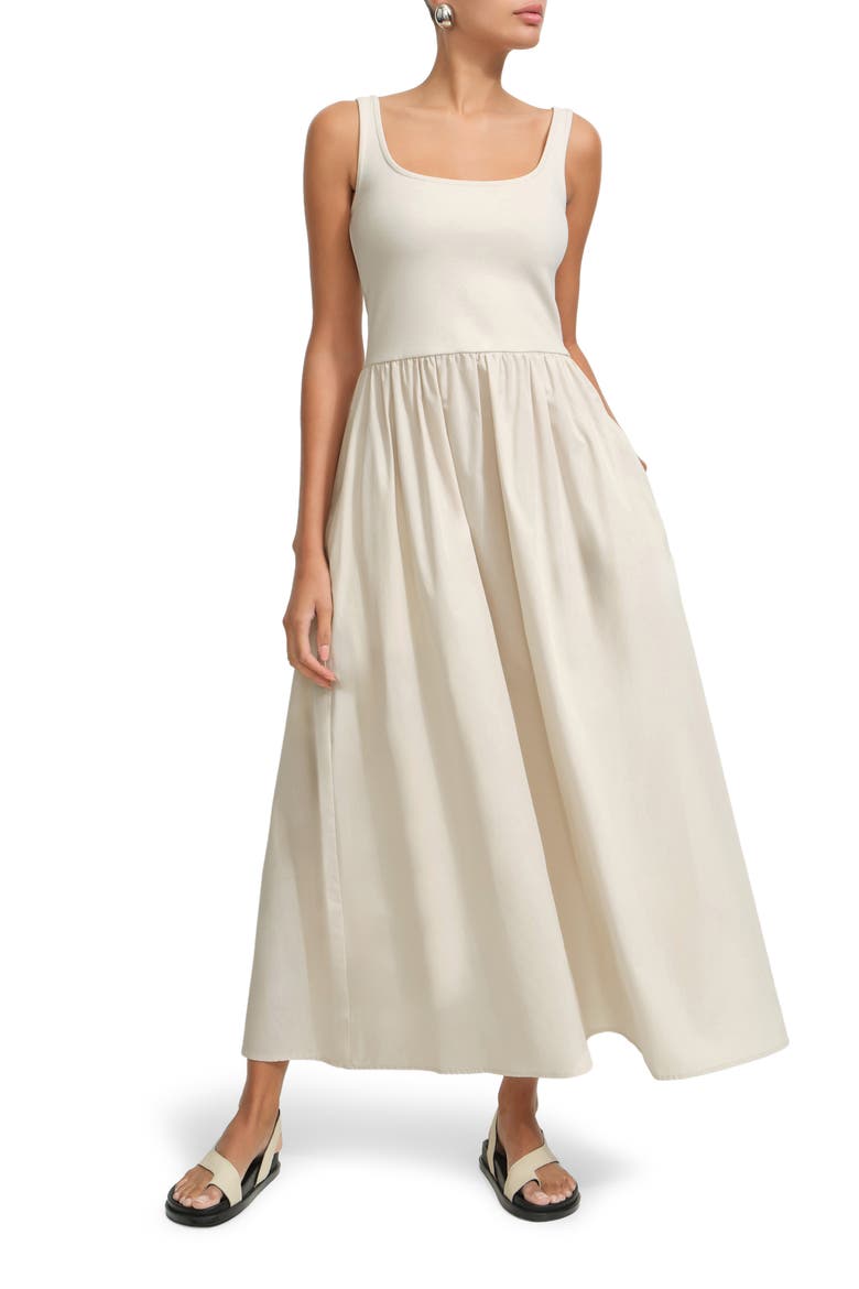 Clara Mixed Media Ponte & Cotton A-Line Dress, Main, color, CREAM