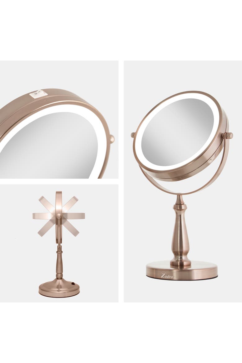 Lighted Makeup Mirror with 8X/1X Magnifications, Alternate, color, Rose Gold