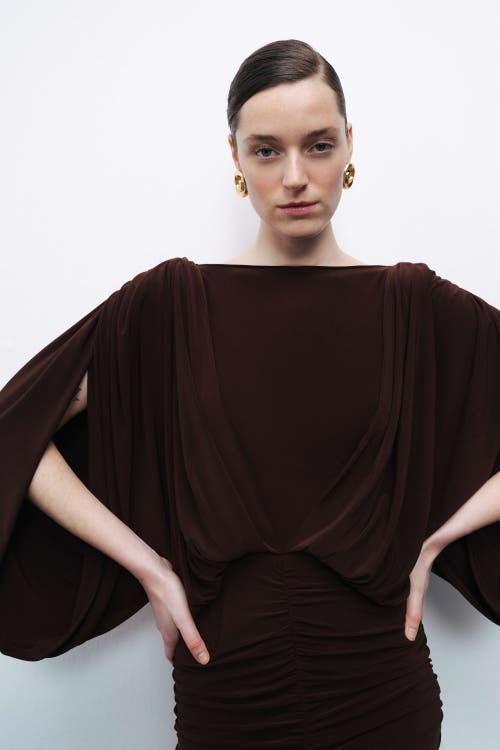 Shop Nocturne Draped Maxi Dress In Dark Brown
