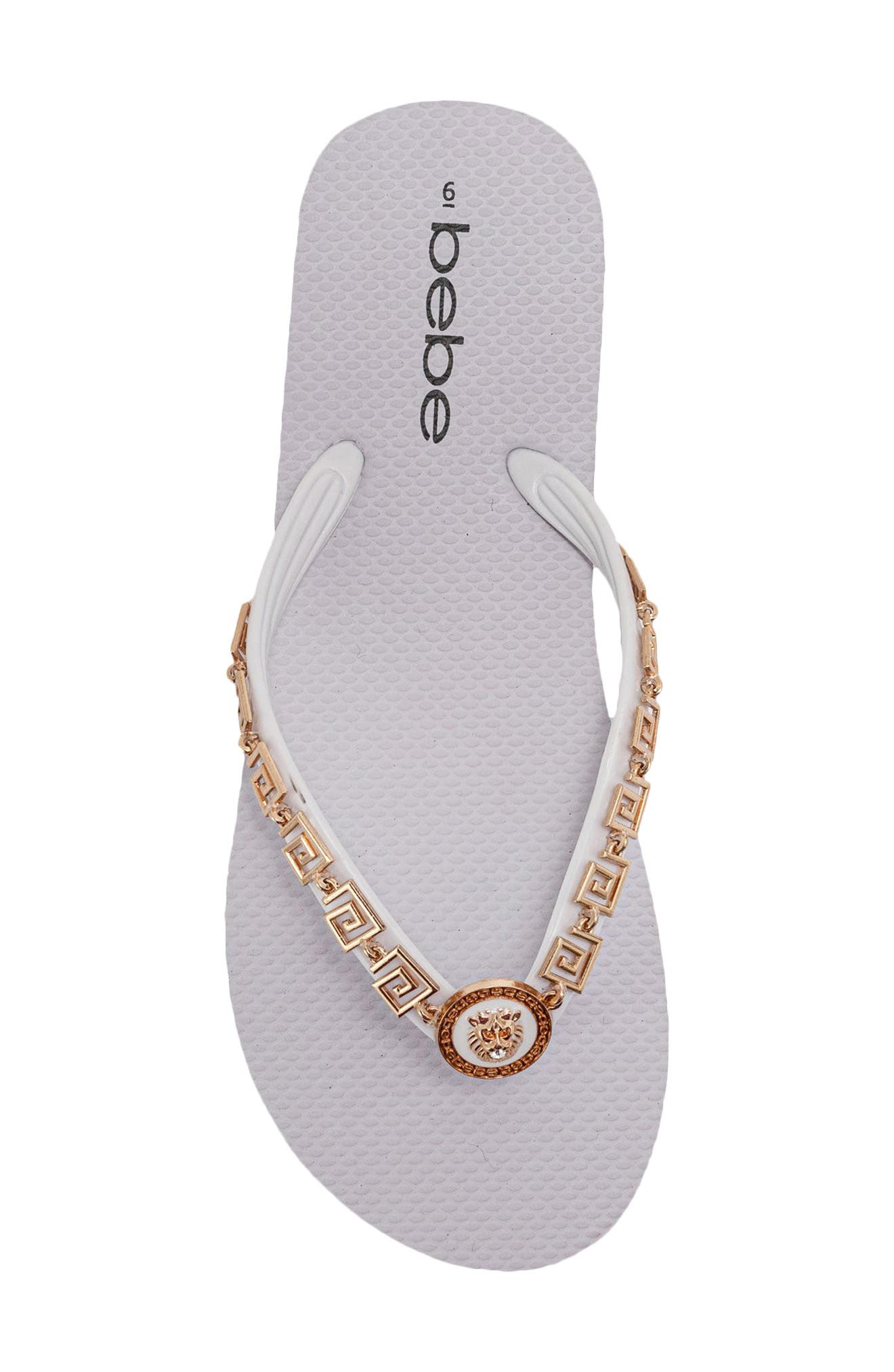 Lion Charm Thong Flip Flop, Alternate, color, WHITE