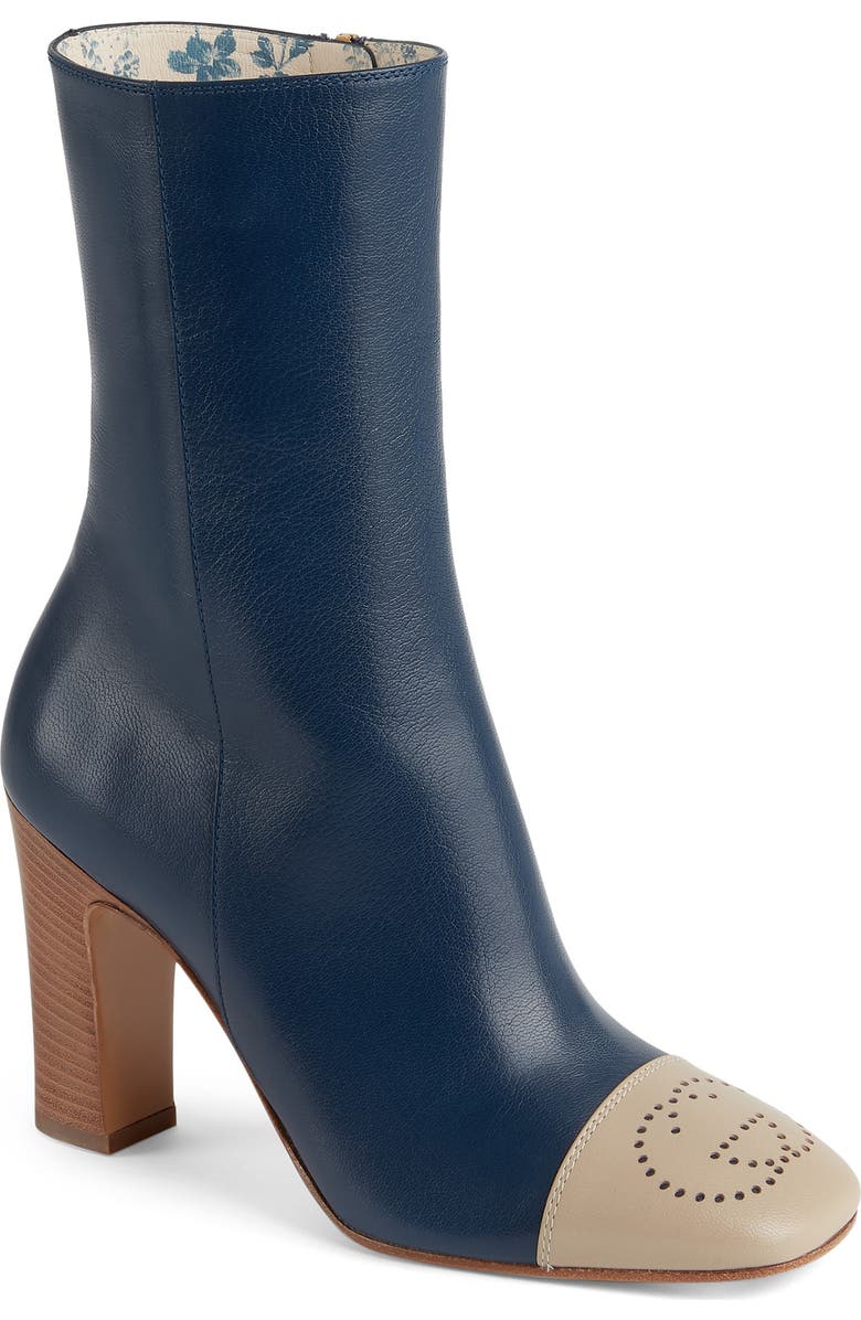 Gucci Hills Logo Bootie, Main, color, Oatmeal/ Blue Agata