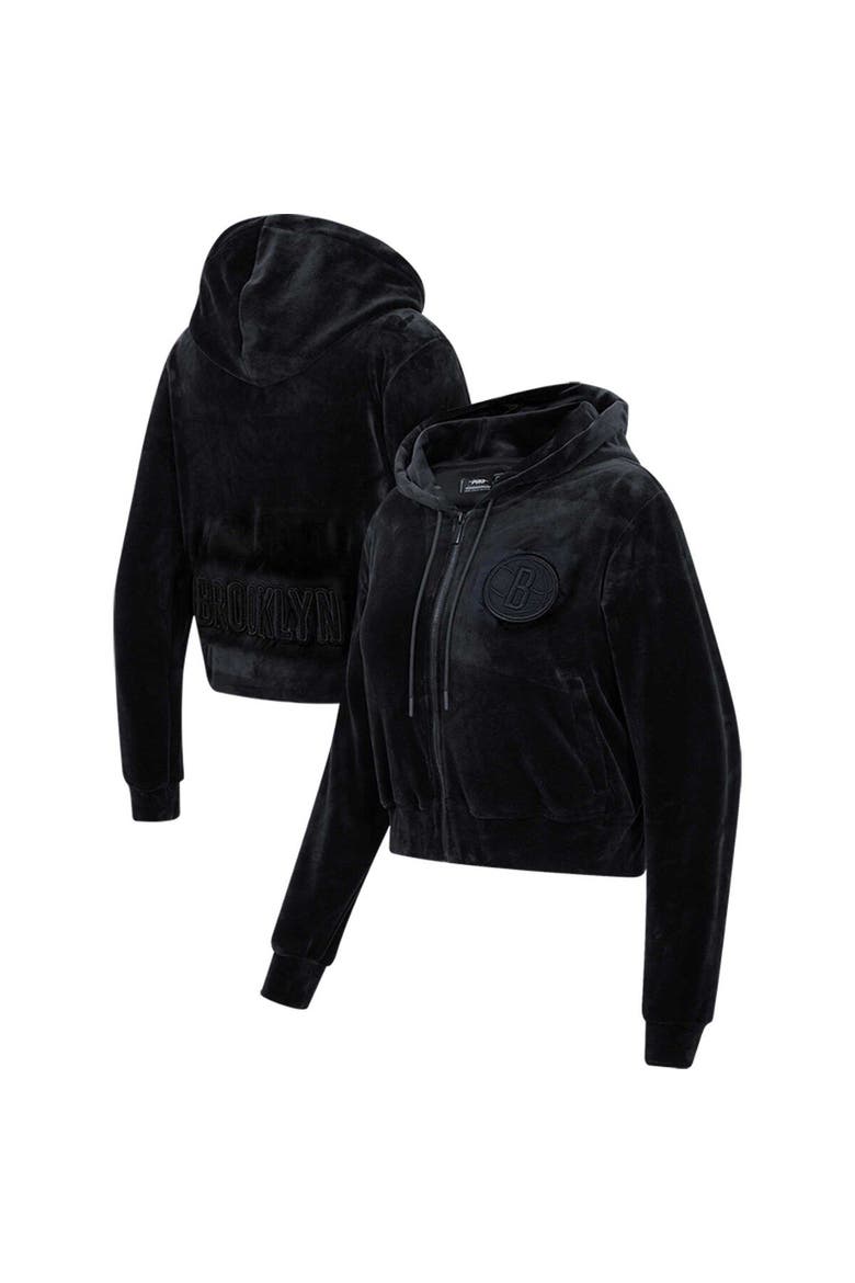 Women's Pro Standard Brooklyn Nets Triple Black Velour Full-Zip Hoodie, Main, color, Black