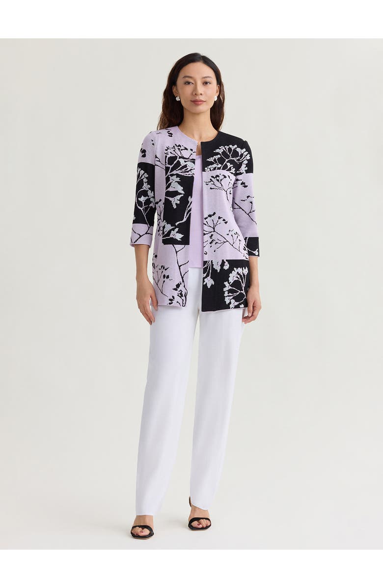 Misook Floral Colorblock Jacquard Knit Jacket, Main, color, Hushed Lavender
