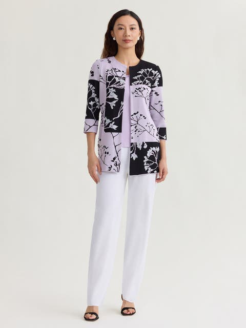 Floral Colorblock Jacquard Knit Jacket