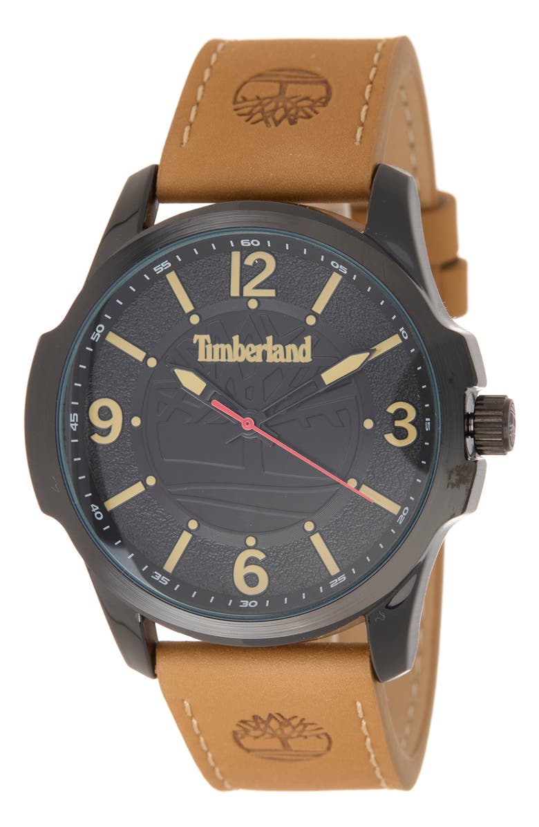 Timberland Classic Quartz Leather Strap Watch, 44mm, Main, color, Tan