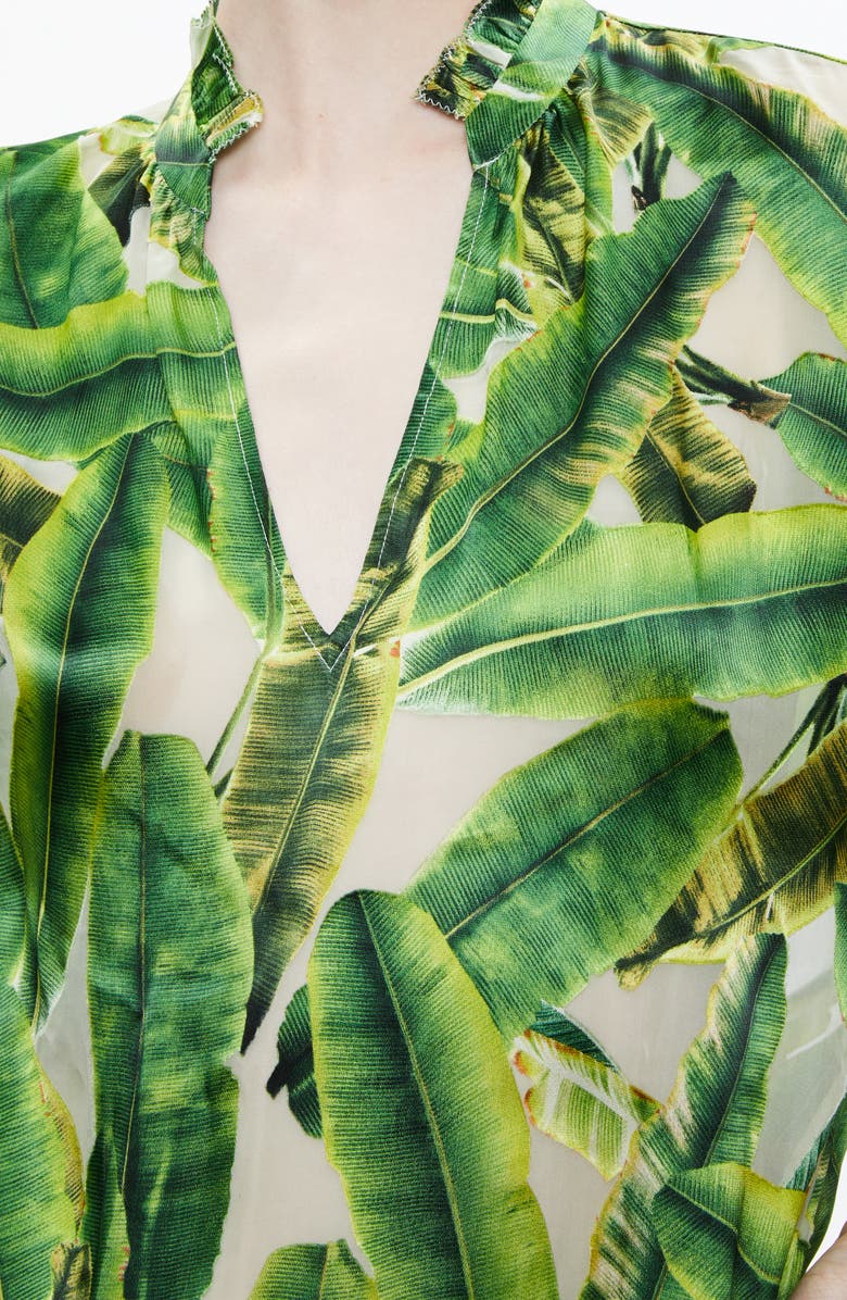 Alice + Olivia Julius Palm Print Stand Collar Blouse, Alternate, color, 