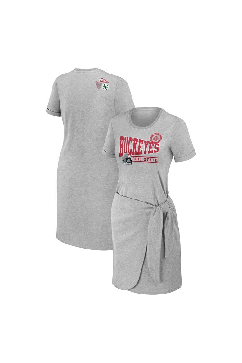Women's WEAR by Erin Andrews Heather Gray Ohio State Buckeyes Knotted T-Shirt Dress, Main, color, Heather Gray
