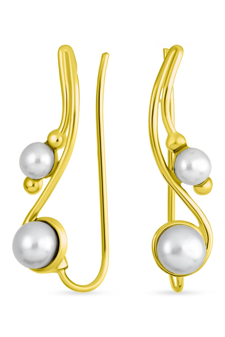 Sterling Silver & Freshwater 5-5.5mm Pearl Ear Climbers, Alternate, color, GOLD