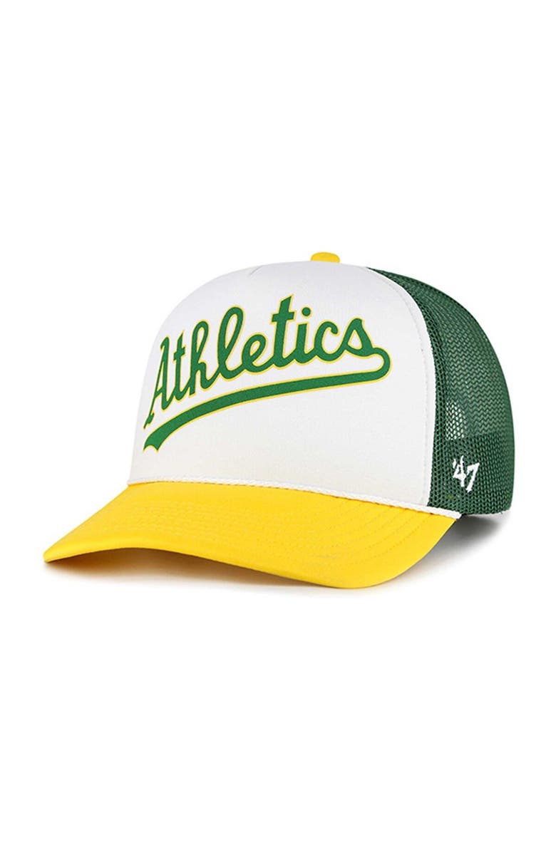 '47 Men's '47 White Oakland Athletics Foam Front Script Trucker Snapback Hat, Main, color, White